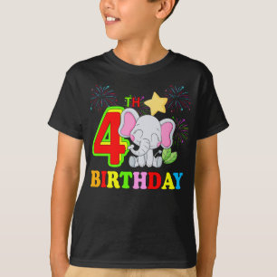 Camiseta Feliz 4º Aniversário Menino Filha de Elefante - Qu