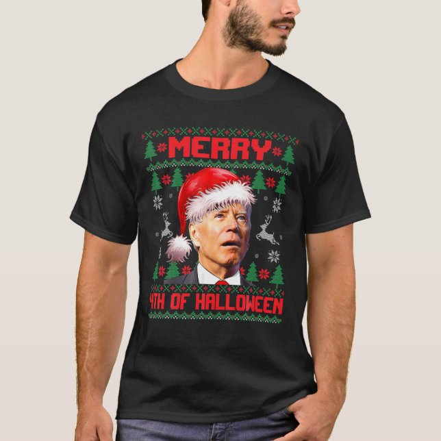 Camiseta Feliz 4º Do Natal Engraçado Biden Ugly Christmas (Frente)