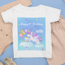 Camiseta Feliz 4.º Aniversário do Unicórnio com Bolo de Ani
