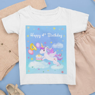 Camiseta Feliz 4.º Aniversário do Unicórnio com Bolo de Ani