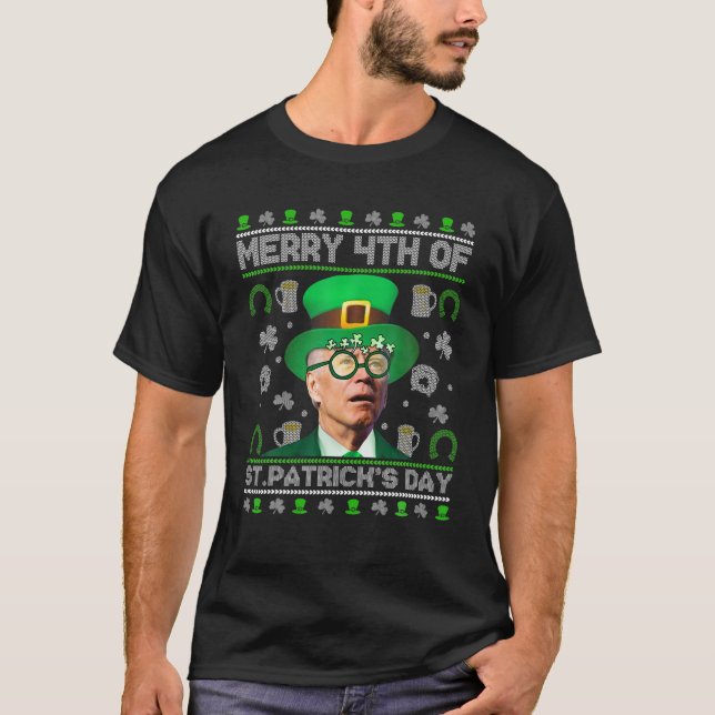 Camiseta Feliz 4 De Dia de São Patrício Joe Biden Leprechau (Frente)