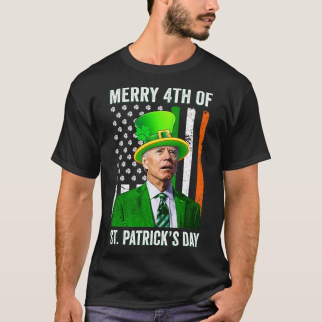 Camiseta Feliz 4 De Dia de São Patrício Joe Biden Leprechau (Frente)