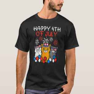Camiseta Feliz 4 De Julho 3 Gatos Bandeira Dos EUA Patrióti