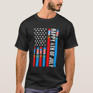 Camiseta Feliz 4 De Julho Americano Flag Fireworks Patrioti