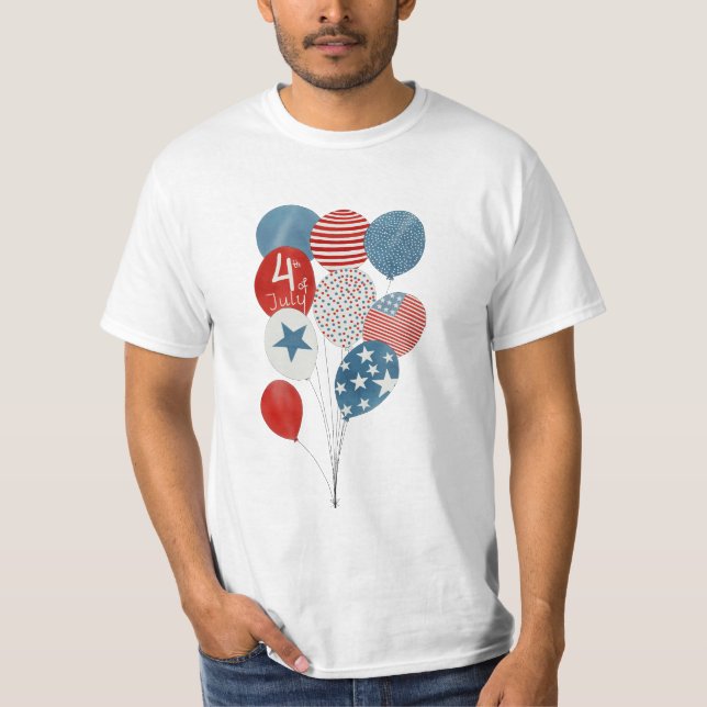 Camiseta Feliz 4 de julho balões de aquarela (Frente)