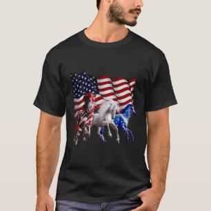Camiseta Feliz 4 De Julho, Bandeira Americana Cavalo Branco