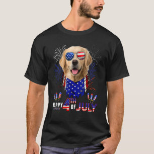 Camiseta Feliz 4 de Julho Bandeira Americana Golden Retriev