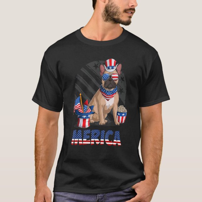 Camiseta Feliz 4 de julho Bandeira Americana Patriótica Fra (Frente)