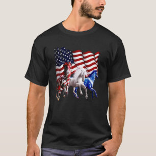 Camiseta Feliz 4 de Julho Bandeira Americana Vermelha Caval