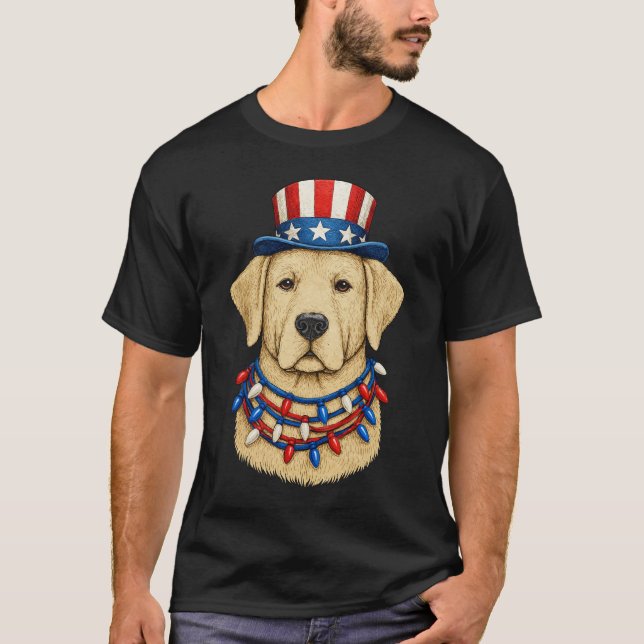 Camiseta Feliz 4 de julho cachorro Labrador fofo  (Frente)