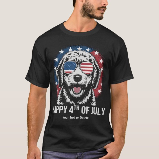 Camiseta Feliz 4 de julho - Cão Patriótico Engraçado (Frente)