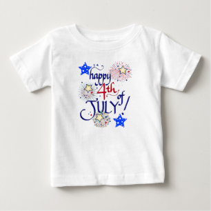 Camiseta Feliz 4 de julho! com fogos de artifício e estrel