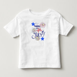 Camiseta Feliz 4 de julho! com fogos de artifício e estrel