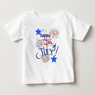 Camiseta Feliz 4 de julho! com fogos de artifício e estrela