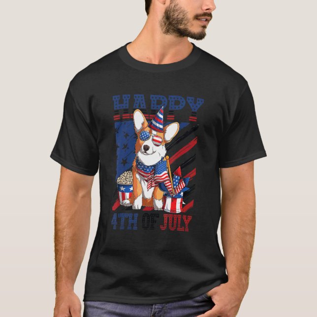 Camiseta Feliz 4 de Julho Corgi 1 (Frente)