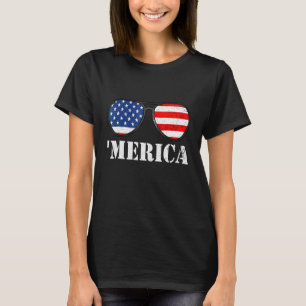 Camiseta Feliz 4 De Julho De 'América Flag Sunglass Patriot