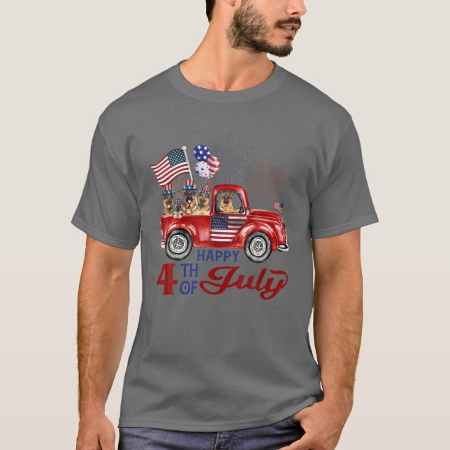 Camiseta Feliz 4 De Julho De German shepherd (Frente)
