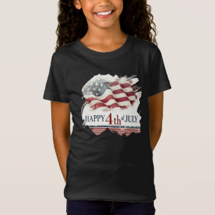 Camiseta Feliz 4 de Julho - Design Vintage da Bandeira Amer