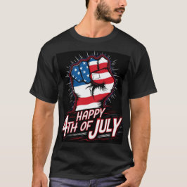 Camiseta Feliz 4 De Julho, Fist Patriótico Negro