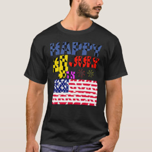 Camiseta Feliz 4 De Julho Fogos De Artifício American Flag