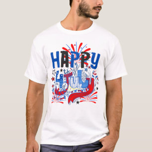 Camiseta Feliz 4 de Julho Fogos de Artifício EUA-63261
