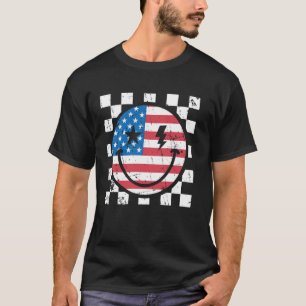 Camiseta Feliz 4 de julho, Groovy Smile Face Red White Blue