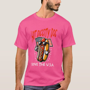 Camiseta Feliz 4 de julho Hot Dog Love USA Funny Family
