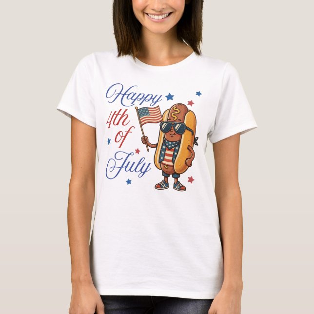 Camiseta Feliz 4 de Julho Hotdog (Frente)