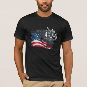 Camiseta Feliz 4 de Julho Ilustração de Arte de Bandeira Vi