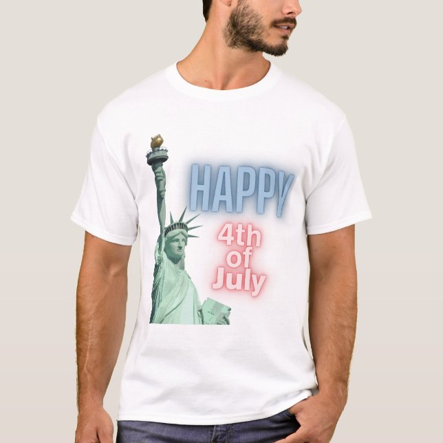 Camiseta Feliz 4 de julho Lady Liberty Neon (Frente)