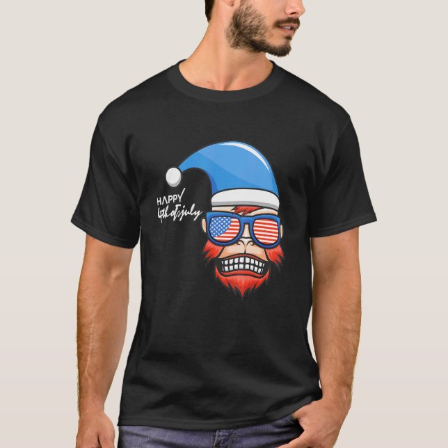 Camiseta Feliz 4 De Julho, Macaco Patriótico (Frente)