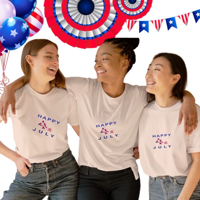 Camiseta Feliz 4 de julho, Meninas Azuis e Vermelhas (Criador carregado)