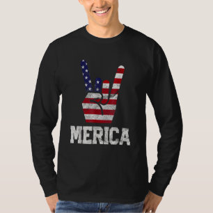 Camiseta Feliz 4 De Julho Merica Rock Sign America
