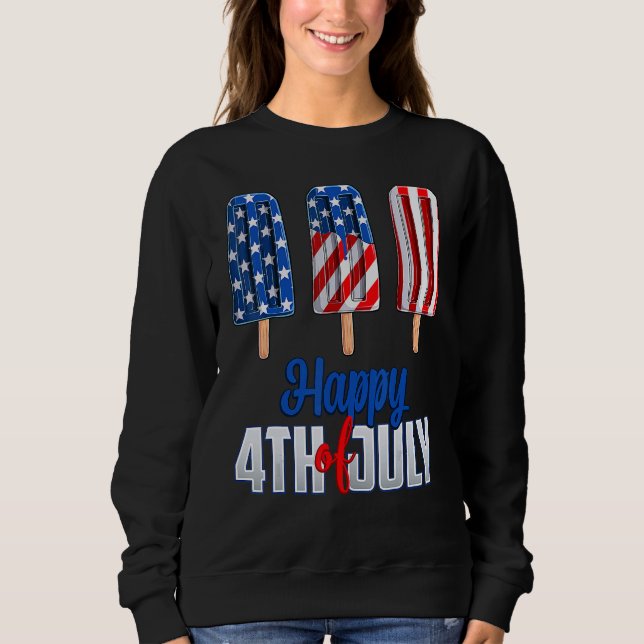 Camiseta Feliz 4 de Julho Picolé Vermelho Branco Azul Ameri (Frente)