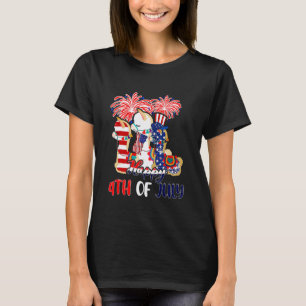 Camiseta Feliz 4 de Julho Três Lhamas Bandeira Americana Fo