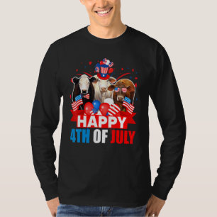 Camiseta Feliz 4 De Julho, Três Vaca De Bandeira Americana 