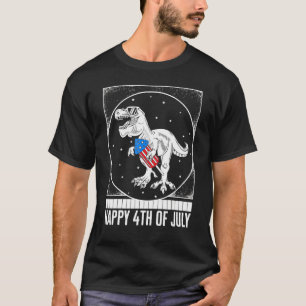 Camiseta Feliz 4 De Julho Trex Rocket Usa Flag Independent