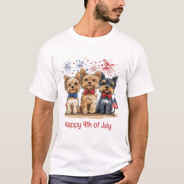 Camiseta Feliz 4 De Julho Yorkshire Terrier Dogs (Frente)