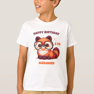 Camiseta Feliz 5º Aniversário Panda Vermelho