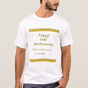 Camiseta Feliz 50º aniversário borda dourada brilho cinza