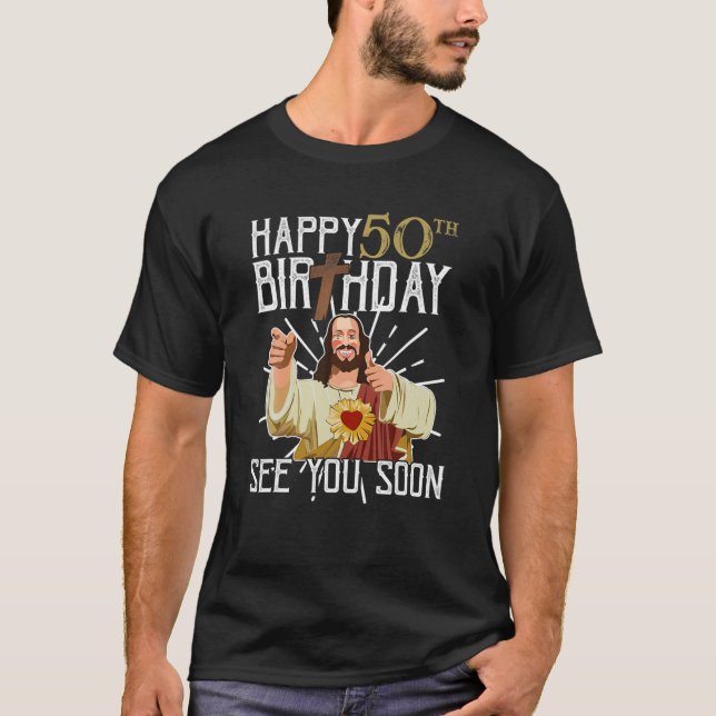 Camiseta Feliz 50º Vejo Você Logo Feliz Aniversário Engraça (Frente)