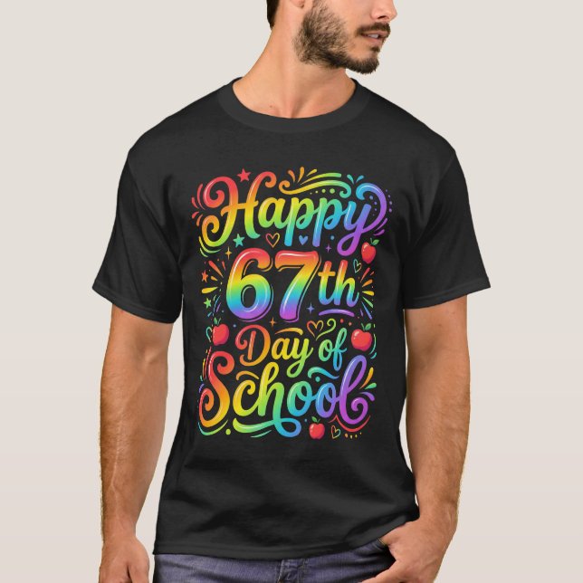 Camiseta Feliz 67º Dia de Escola Professor Arco-Íris (Frente)