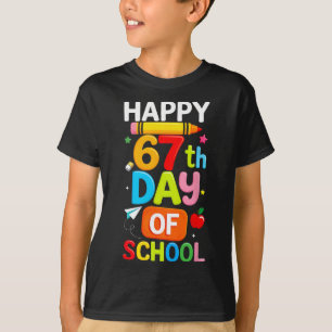 Camiseta Feliz 67º Dia De Escola Professor Crianças Seis Se