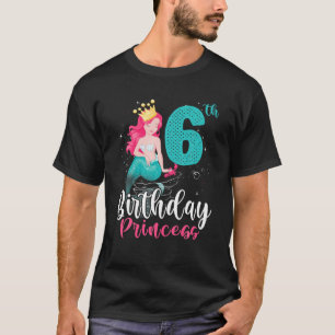Camiseta Feliz 6 Birthday Princesa Bonita Nascer de Sereia