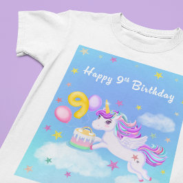Camiseta Feliz 9.º Aniversário do Unicórnio com Bolo de Ani