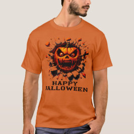 Camiseta Feliz Abóbora do Halloween Esmagando Através da Ca