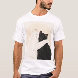 Camiseta Feliz abraço de gato preto e branco