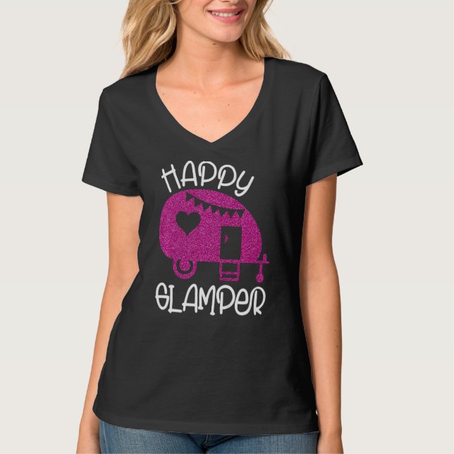 Camiseta Feliz acampamento de acampamento de glamper (Frente)