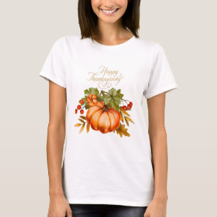 Camiseta Feliz Ação de Graças Aquarela Pumpkin e Berries