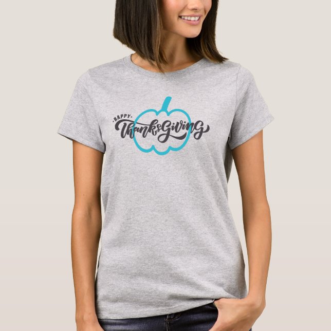 Camiseta Feliz Ação de Graças Elegante com Abóbora (Frente)